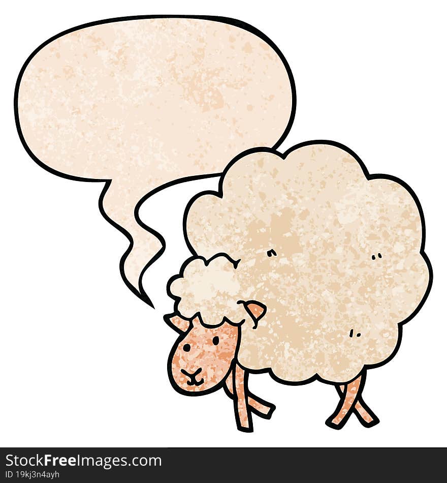 cartoon sheep and speech bubble in retro texture style