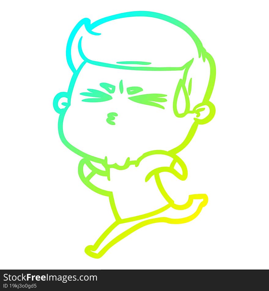 cold gradient line drawing cartoon man sweating