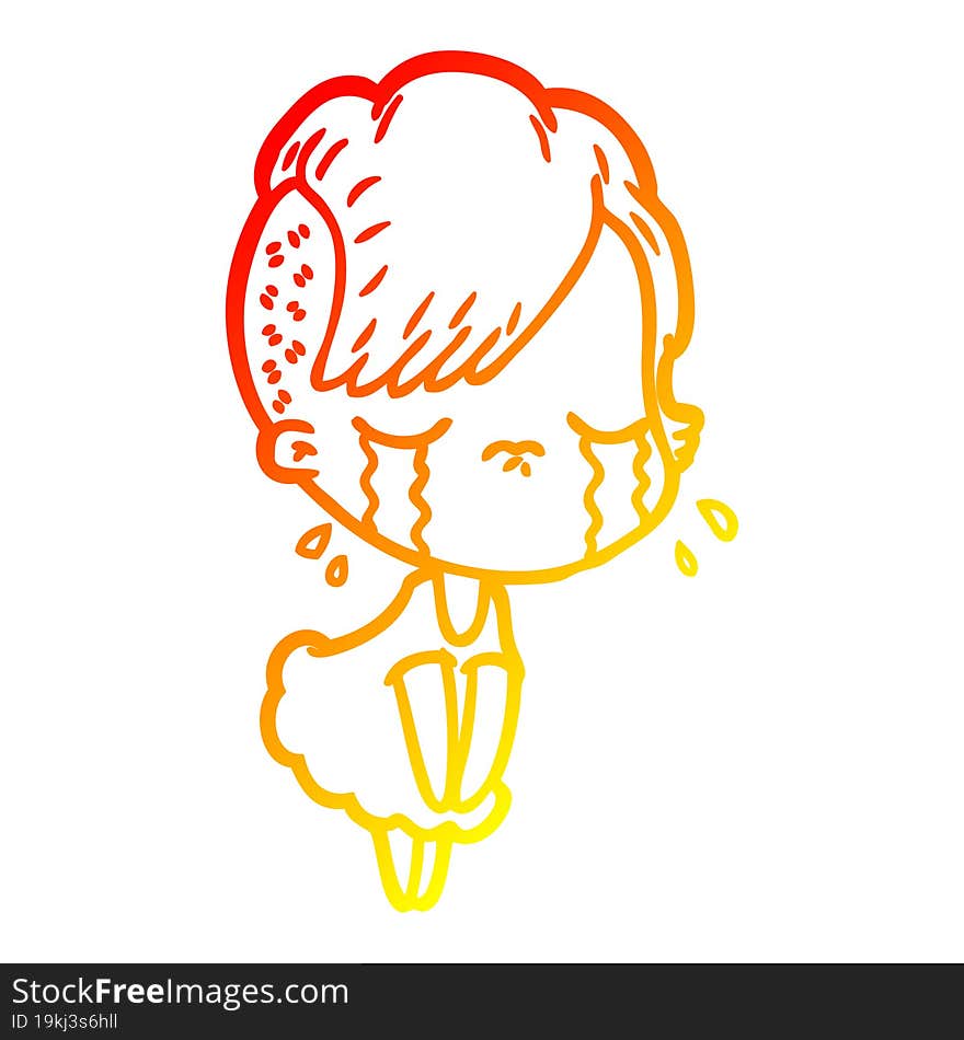 warm gradient line drawing of a cartoon crying girl