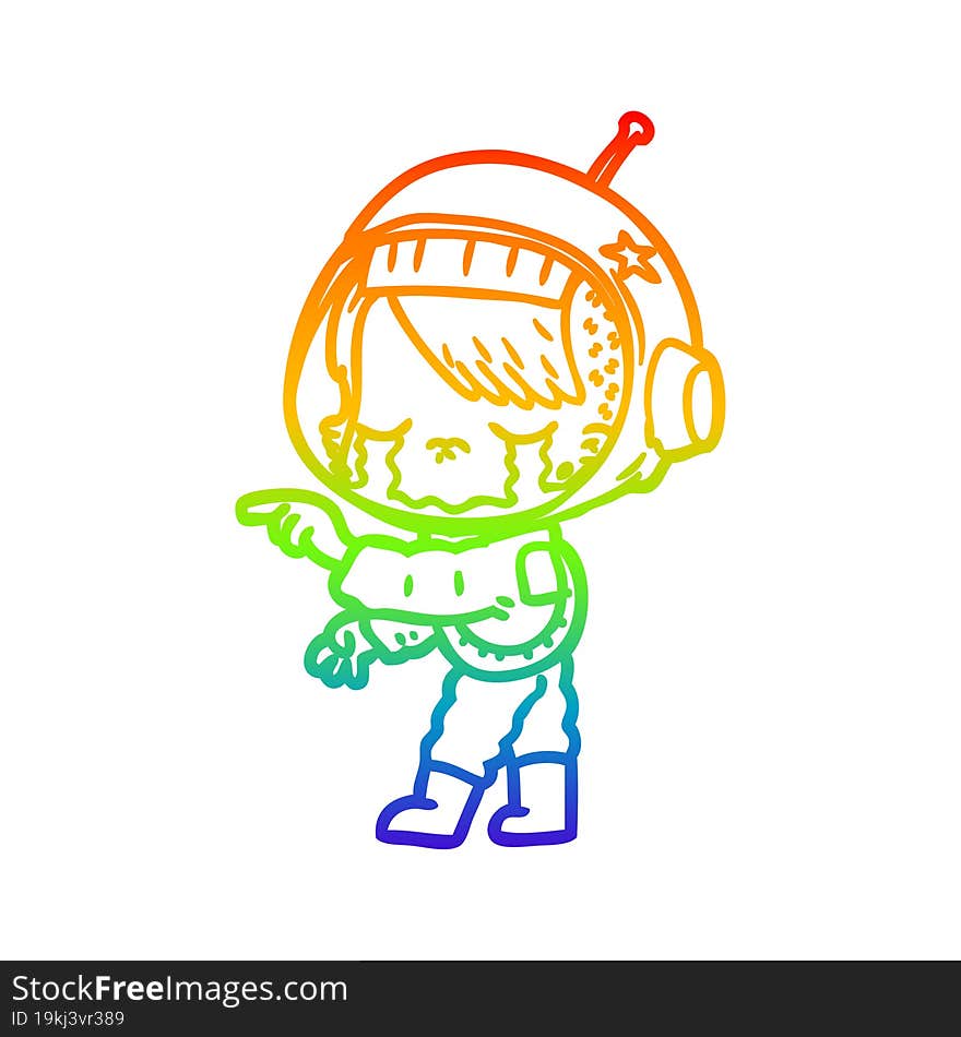 Rainbow Gradient Line Drawing Cartoon Crying Astronaut Girl