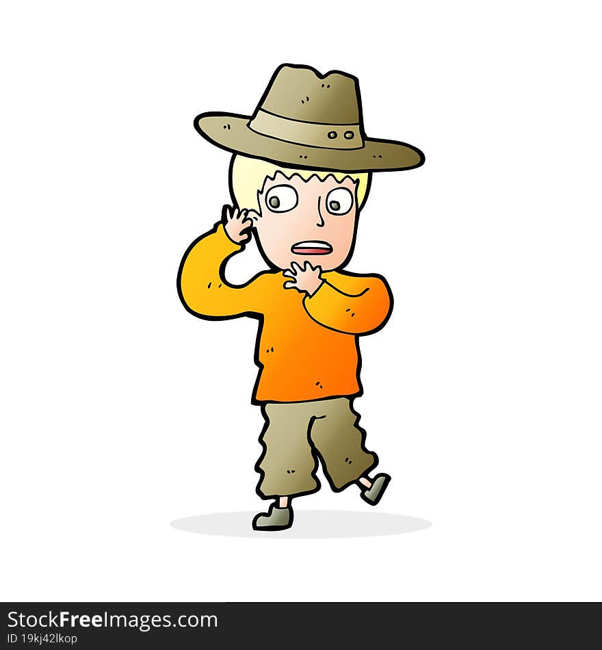 cartoon scared boy in hat