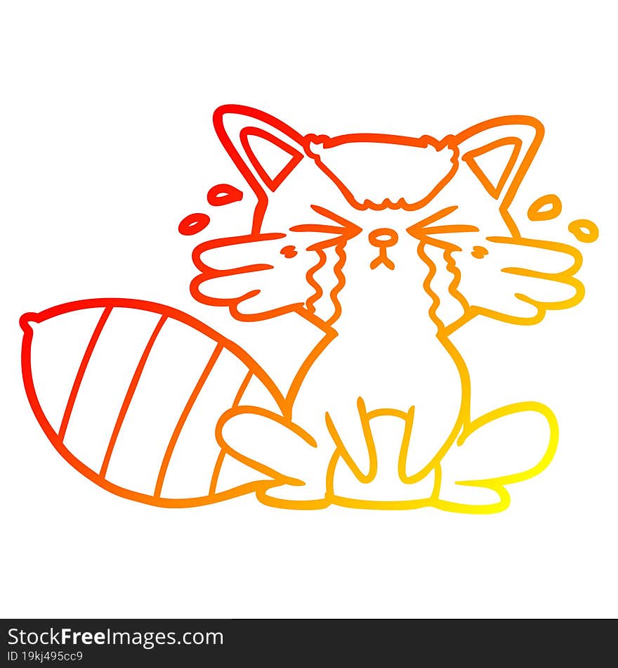 warm gradient line drawing cartoon raccoon crying