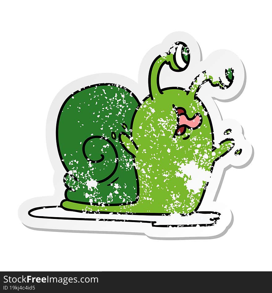 distressed sticker cartoon of a slimy snail