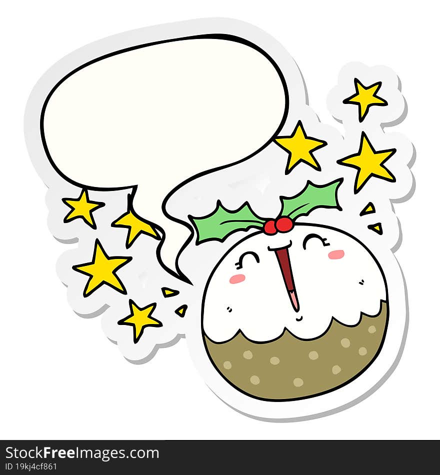 cute cartoon happy christmas pudding and speech bubble sticker