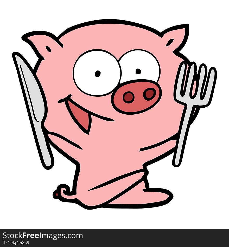 cheerful sitting pig cartoon. cheerful sitting pig cartoon