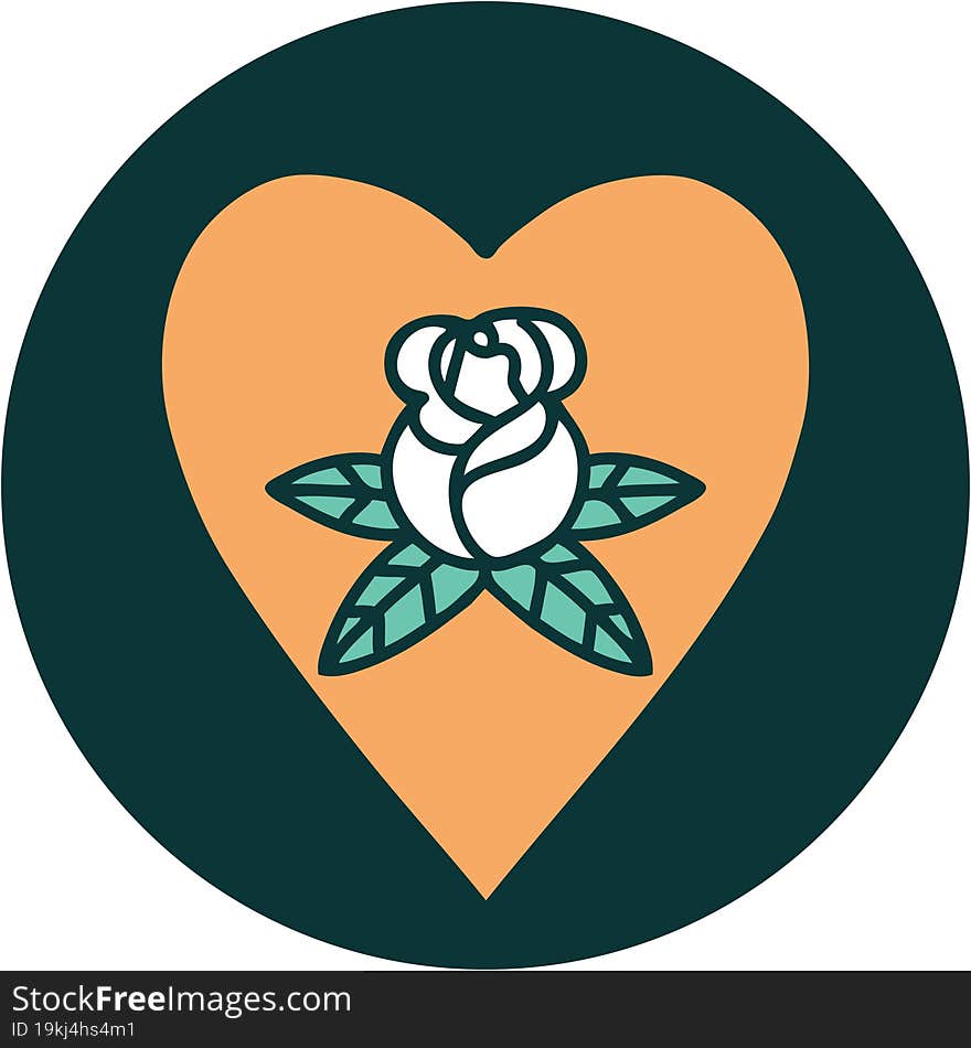 Tattoo Style Icon Of A Heart And Flowers