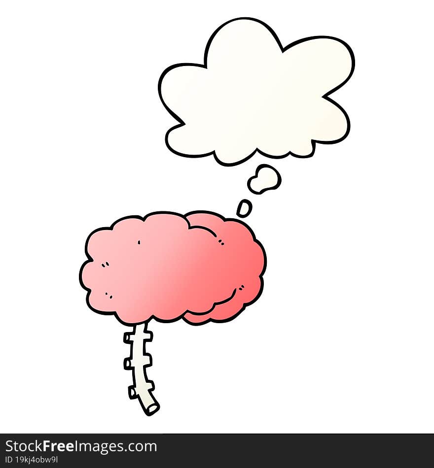 cartoon brain and thought bubble in smooth gradient style