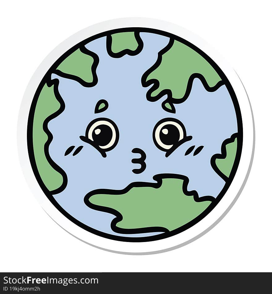 Sticker Of A Cute Cartoon Planet Earth