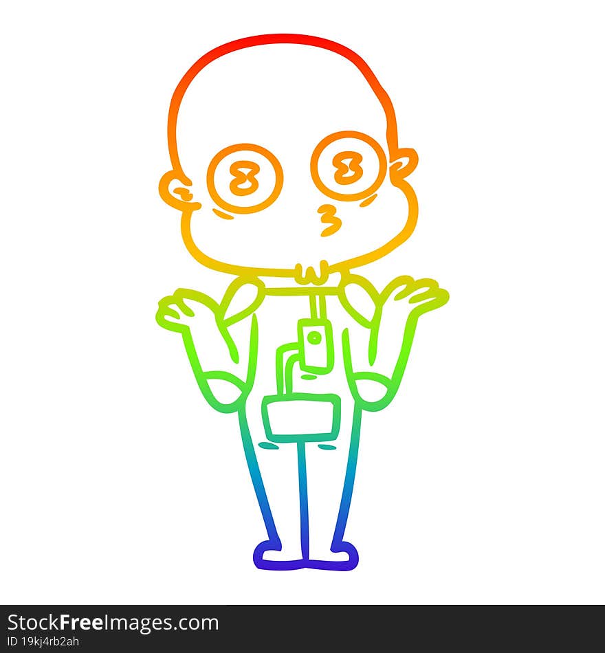 rainbow gradient line drawing confused weird bald spaceman