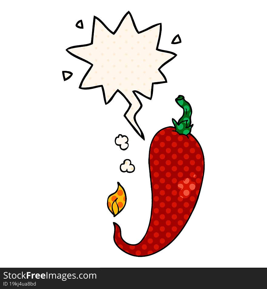 Cartoon Chili Pepper And Speech Bubble In Comic Book Style