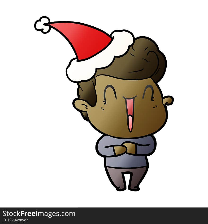 excited man gradient cartoon of a wearing santa hat