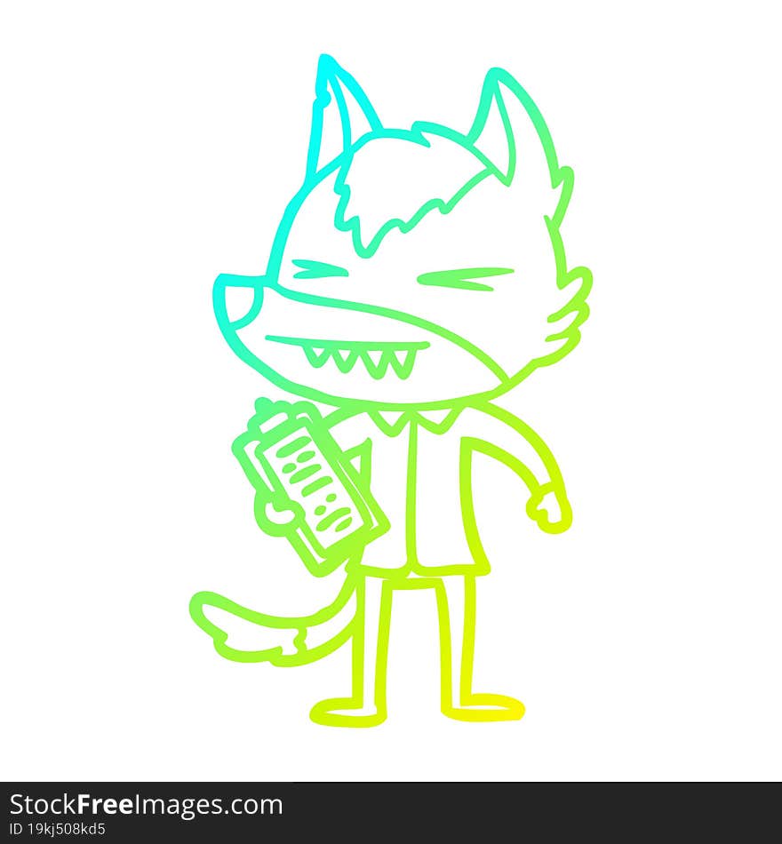 cold gradient line drawing angry wolf cartoon