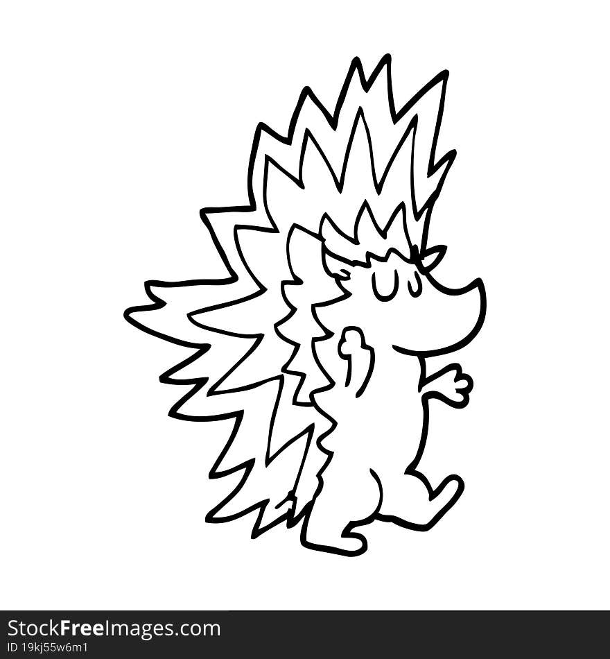 line drawing cartoon spiky hedgehog