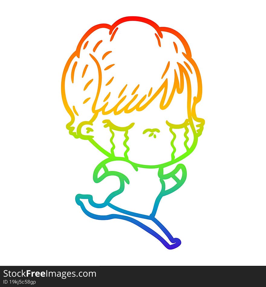 rainbow gradient line drawing of a cartoon woman crying