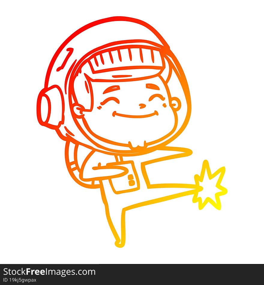 warm gradient line drawing of a happy cartoon astronaut