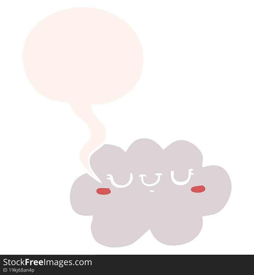 Cute Cartoon Cloud And Speech Bubble In Retro Style