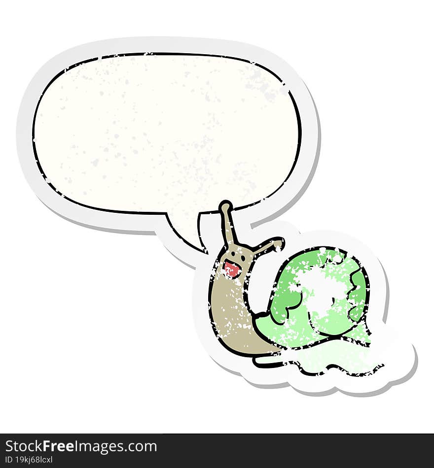 cute cartoon snail and speech bubble distressed sticker