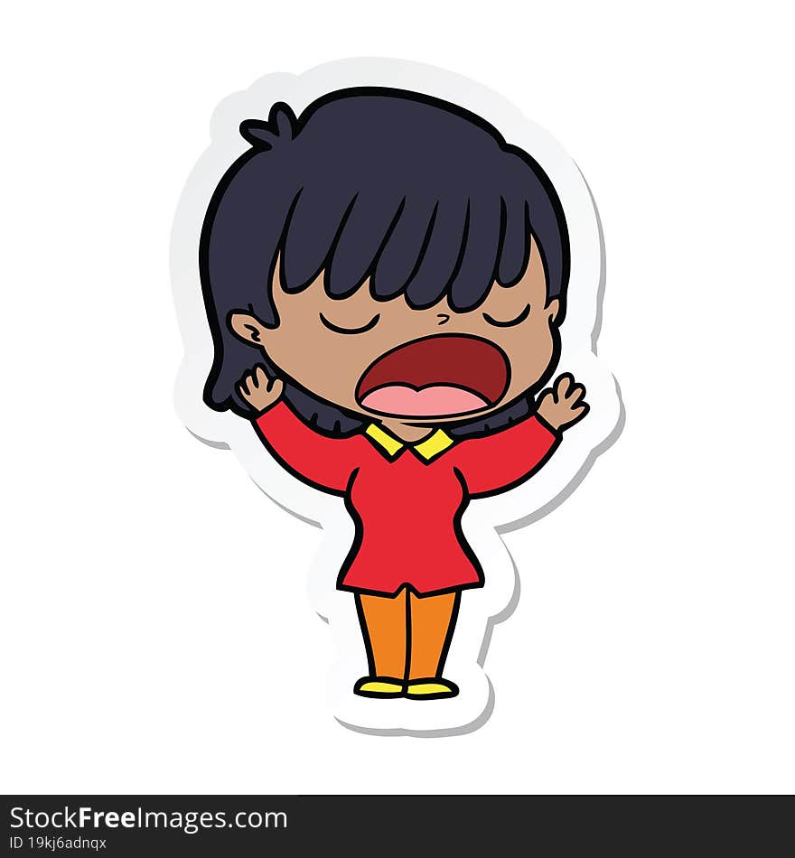 Sticker Of A Cartoon Woman Talking Loudly