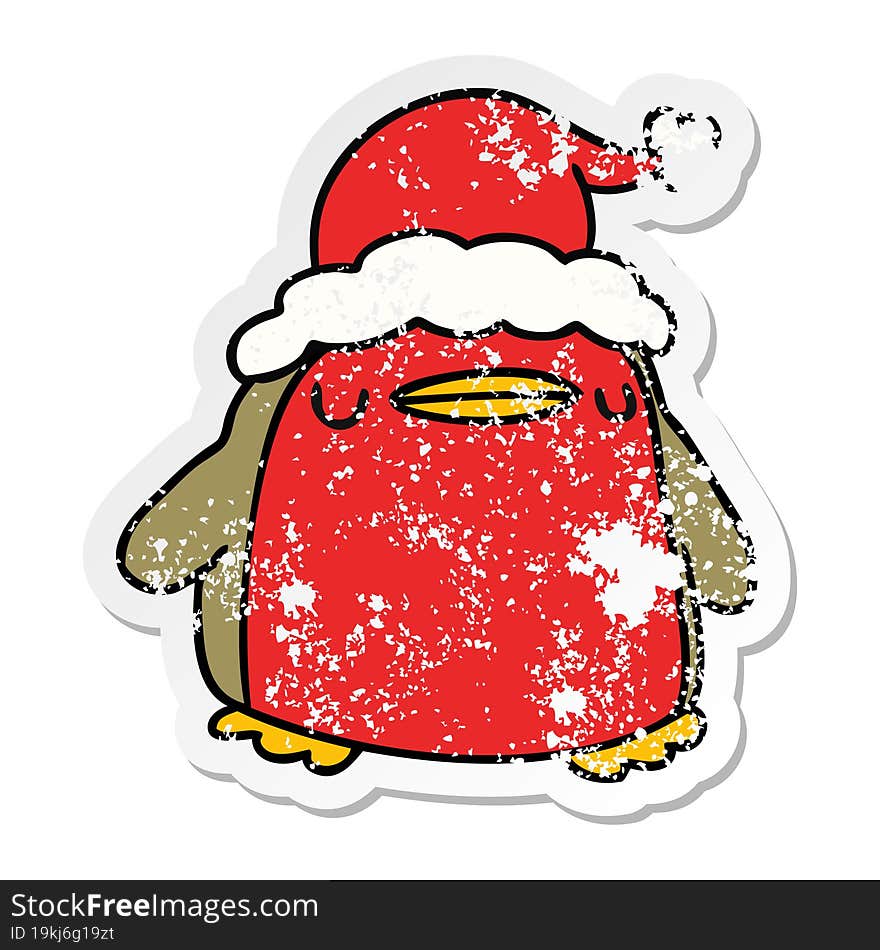 Christmas Distressed Sticker Cartoon Of A Kawaii Robin