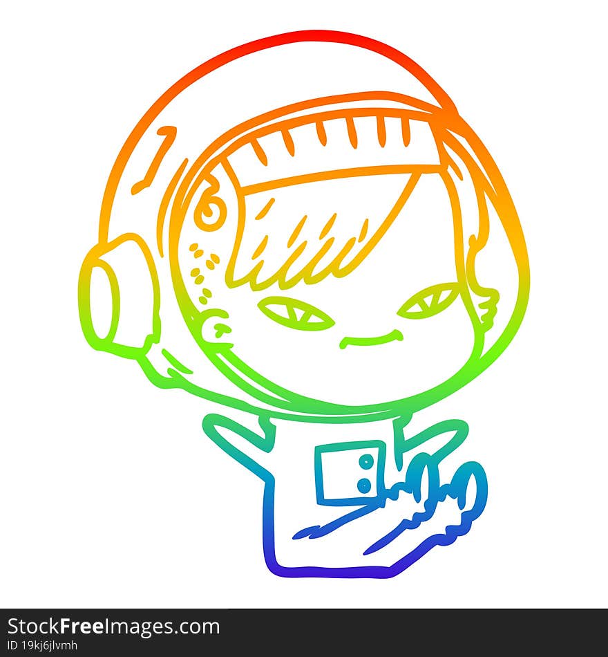 rainbow gradient line drawing cartoon astronaut woman