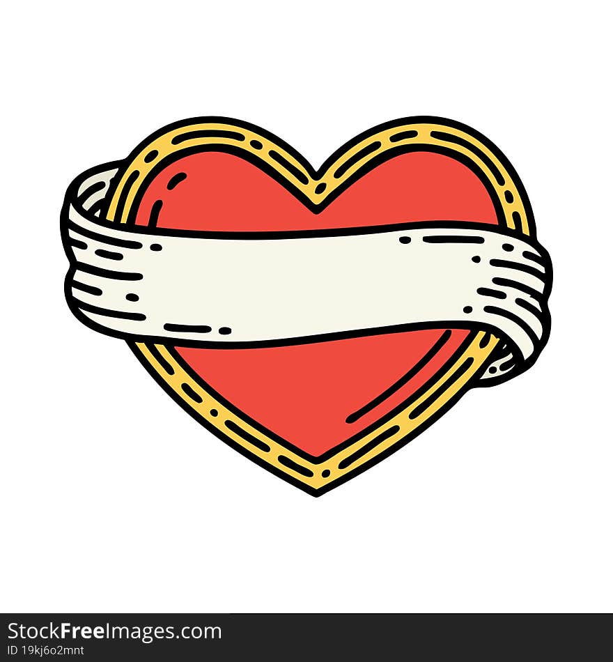 tattoo in traditional style of a heart and banner. tattoo in traditional style of a heart and banner