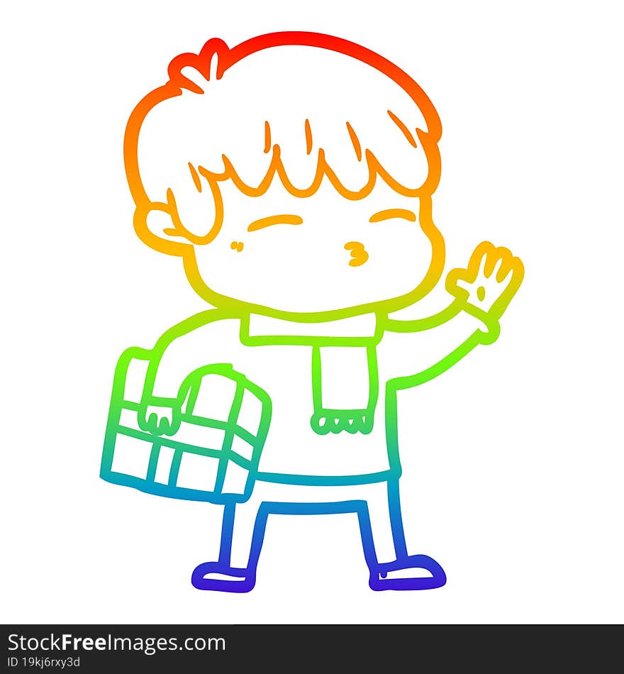 rainbow gradient line drawing cartoon curious boy