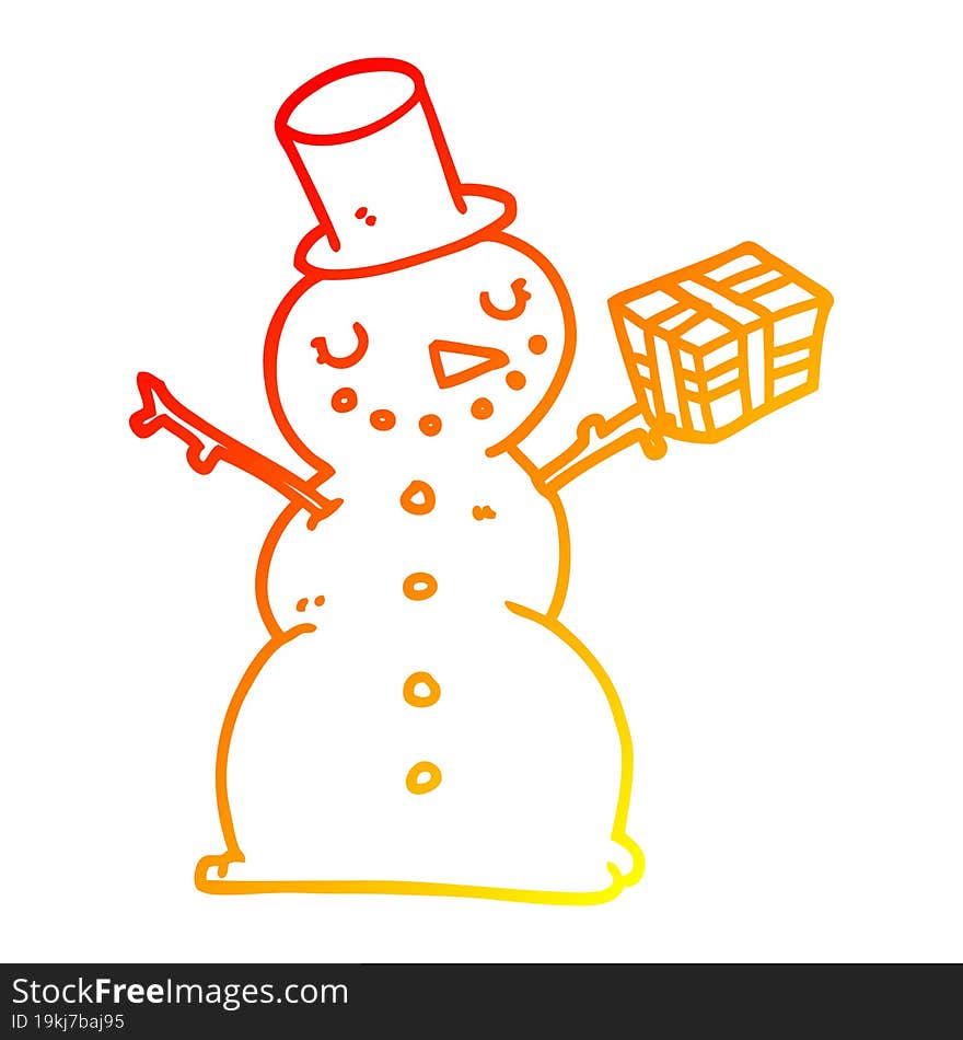 warm gradient line drawing cartoon snowman