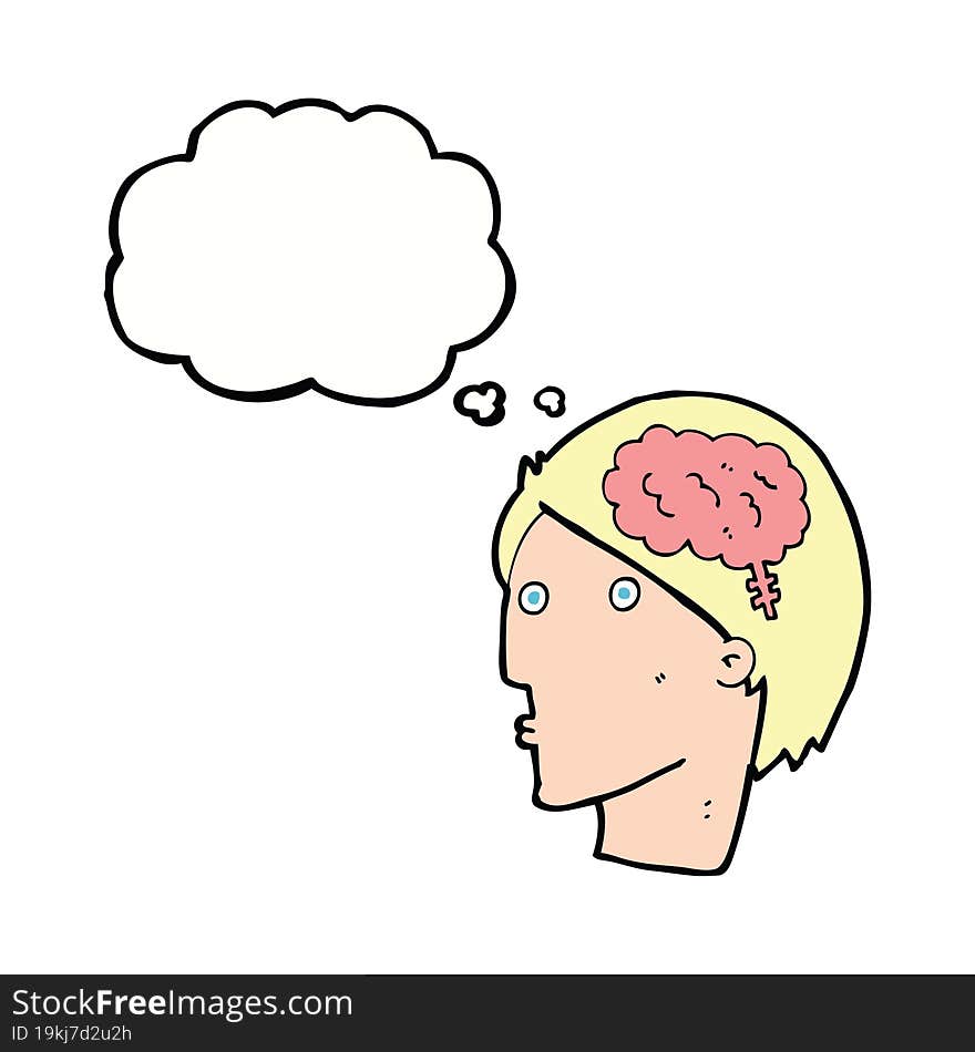 cartoon man with brain symbol with thought bubble