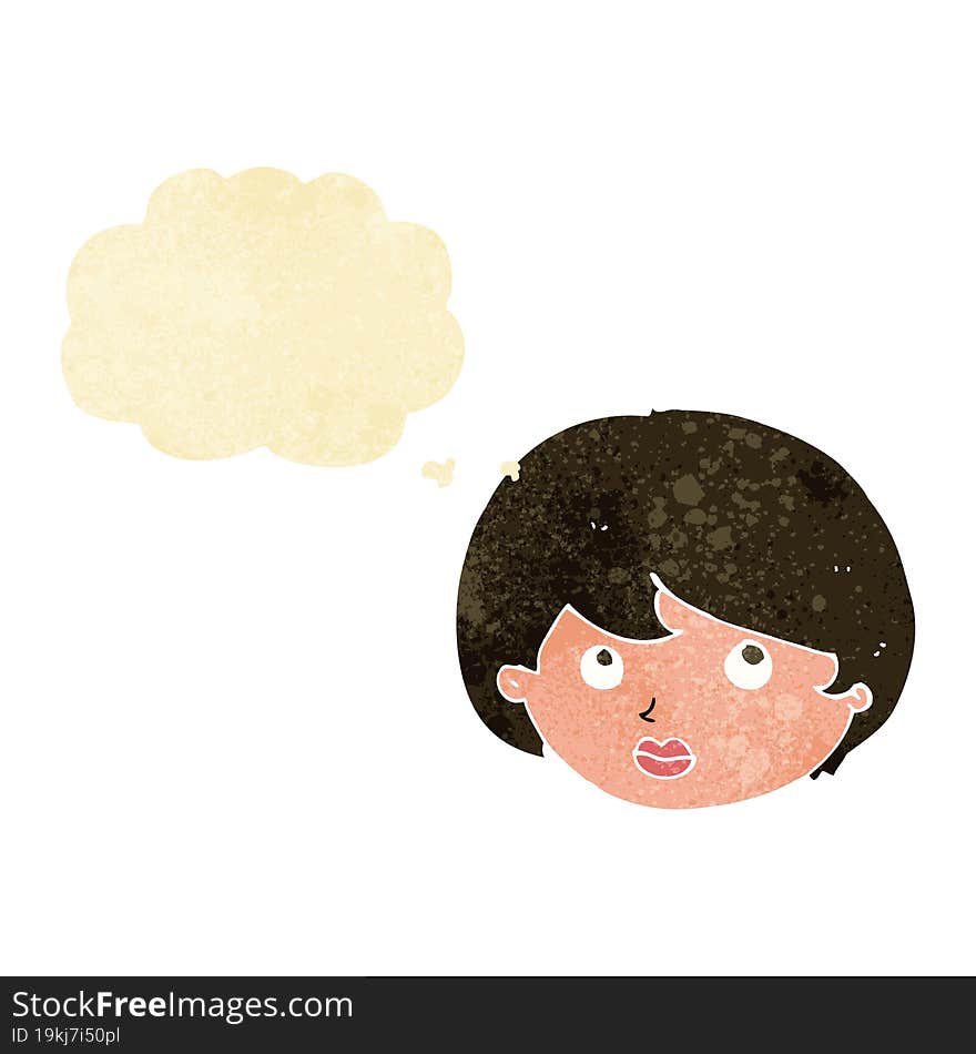 Cartoon Female Face Looking Upwards With Thought Bubble