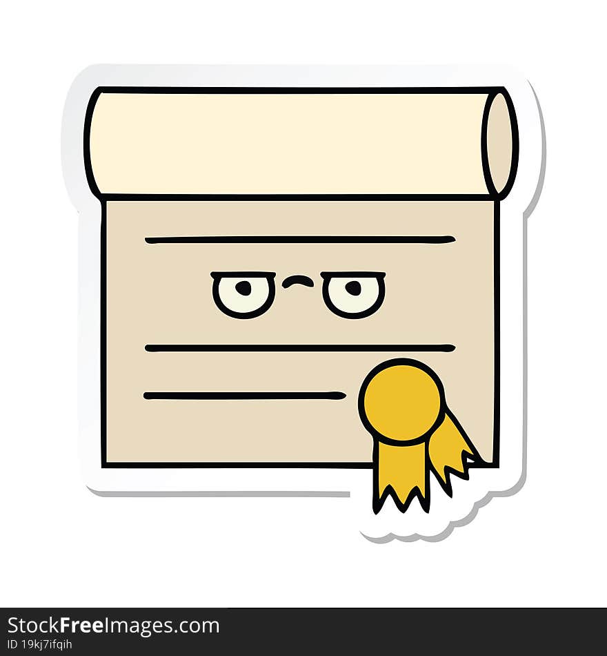 sticker of a cute cartoon certificate