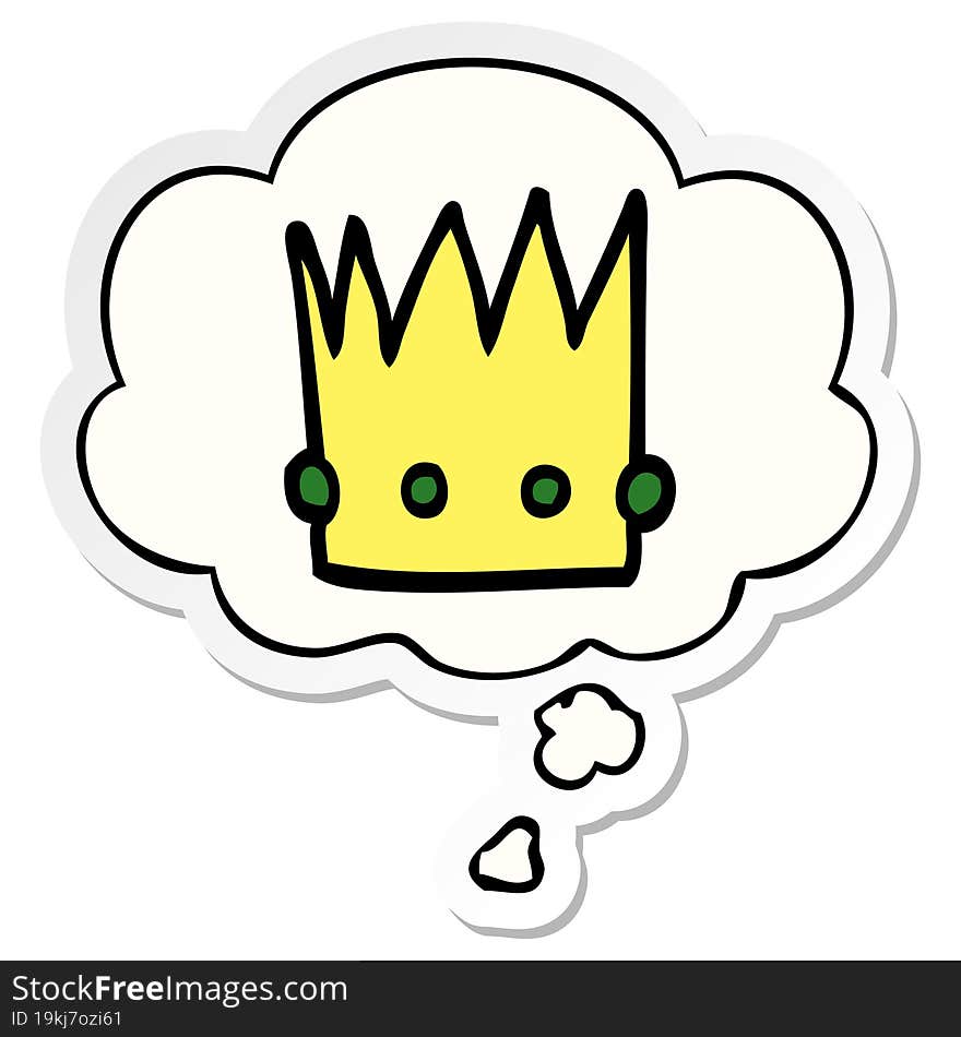 Cartoon Crown And Thought Bubble As A Printed Sticker