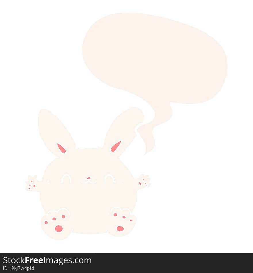 cute cartoon rabbit and speech bubble in retro style