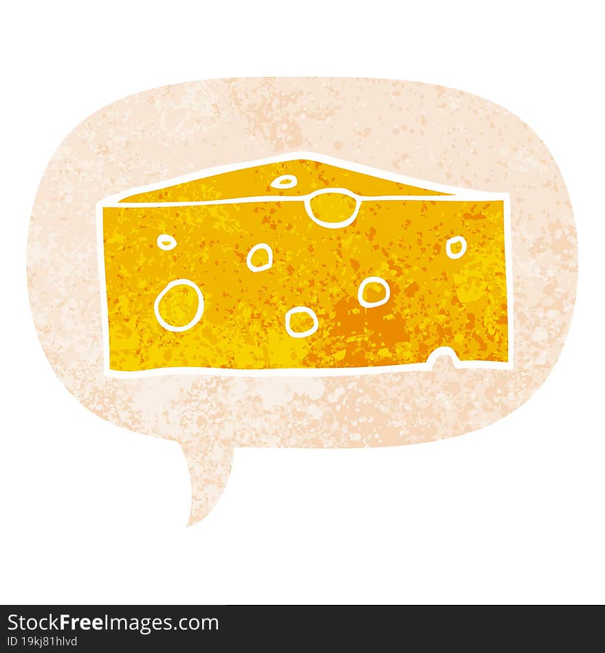 Cartoon Cheese And Speech Bubble In Retro Textured Style