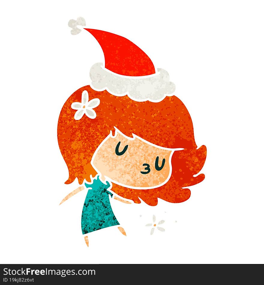 hand drawn christmas retro cartoon of kawaii girl