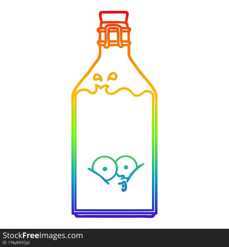 rainbow gradient line drawing cartoon old bottle