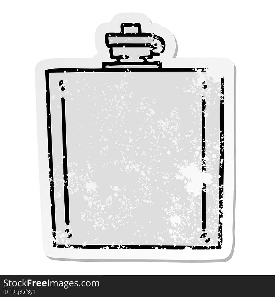 distressed sticker of a quirky hand drawn cartoon hip flask