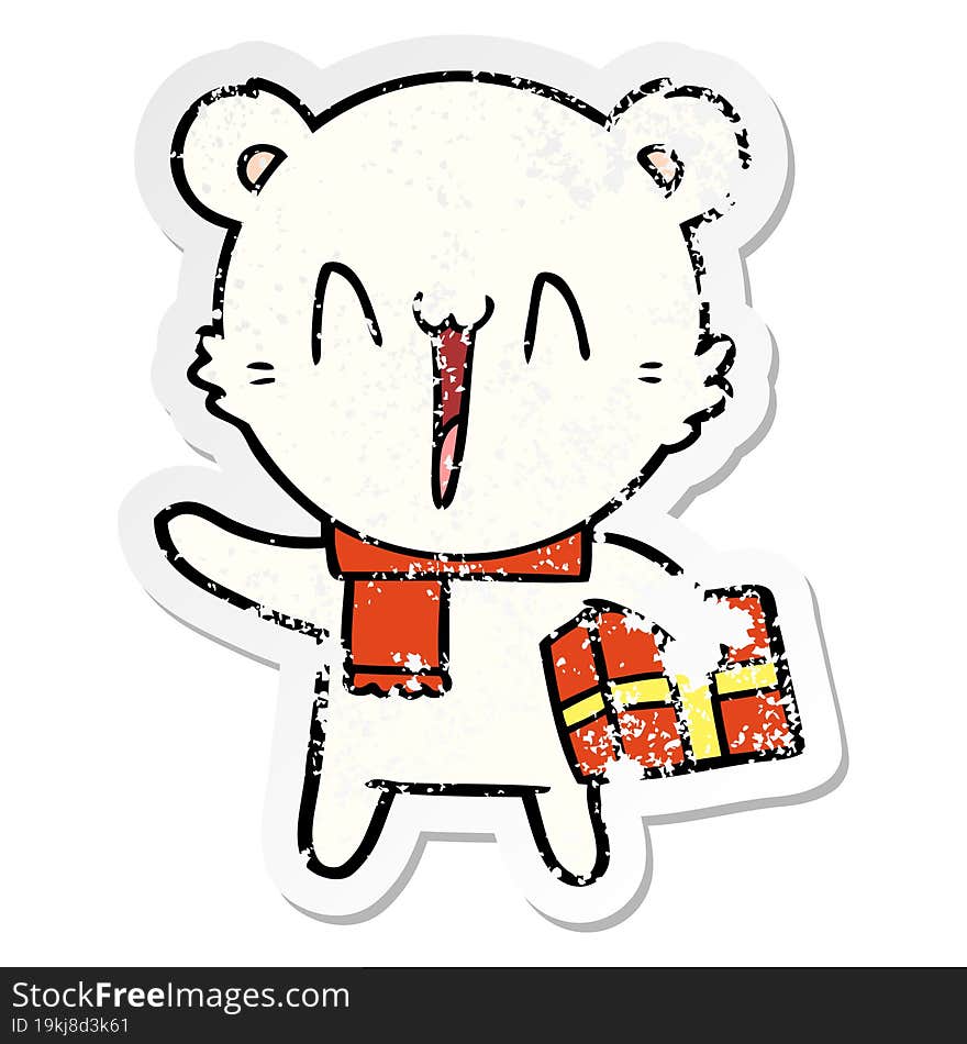 Distressed Sticker Of A Happy Polar Bear Cartoon