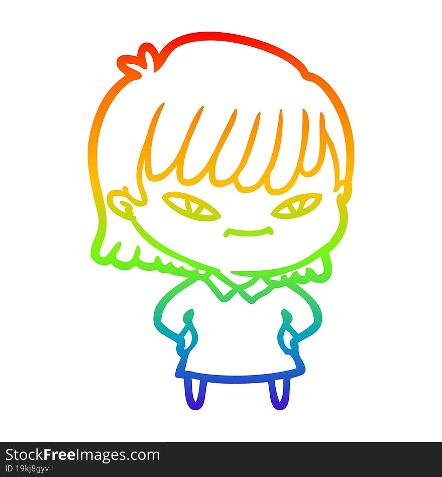 rainbow gradient line drawing of a cartoon woman