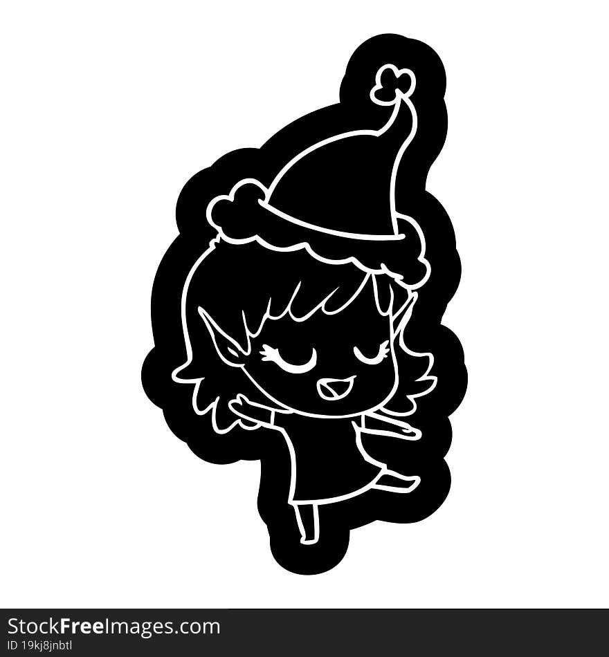 Happy Cartoon Icon Of A Elf Girl Wearing Santa Hat