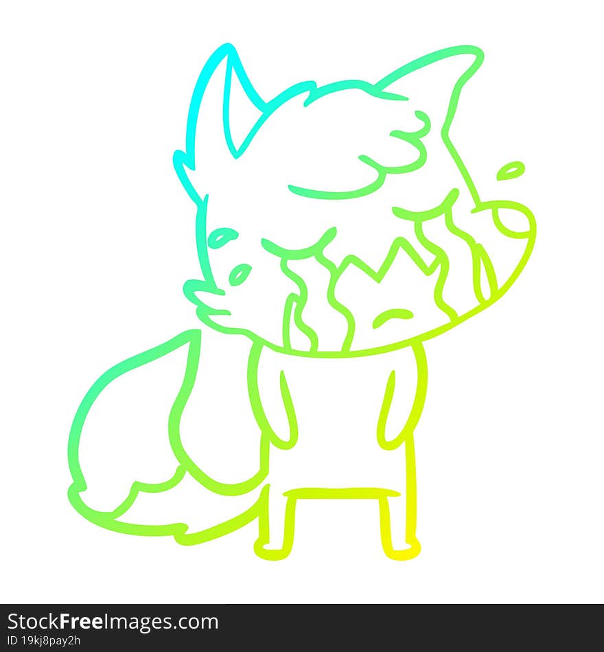 cold gradient line drawing crying fox cartoon