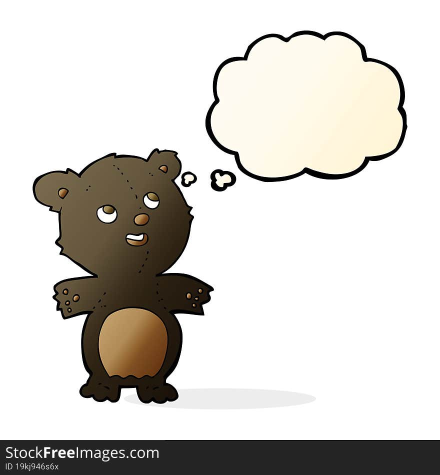 cartoon happy little black bear with thought bubble