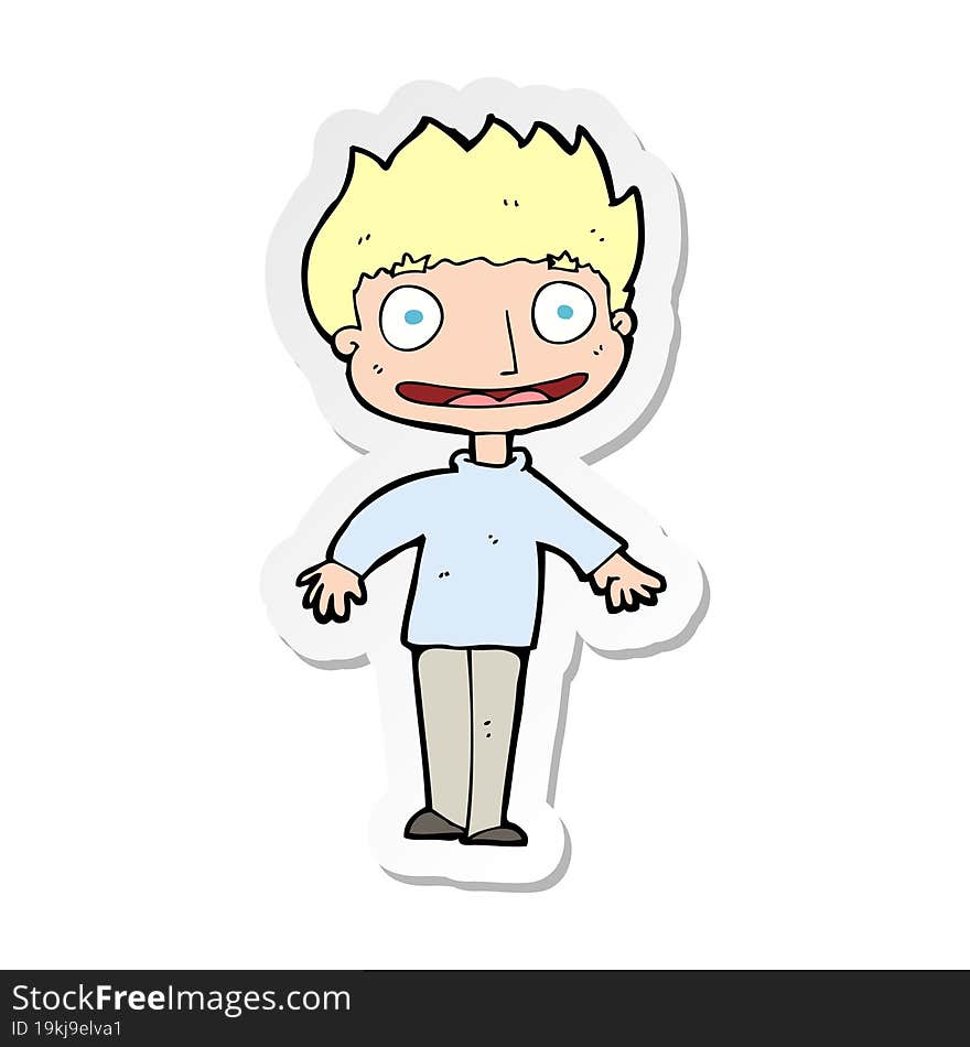 sticker of a cartoon excited boy