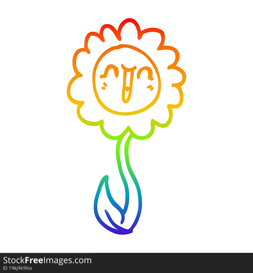 rainbow gradient line drawing cartoon happy flower