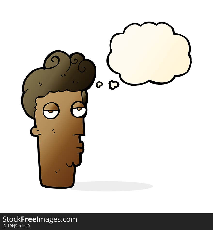 cartoon bored man s face with thought bubble