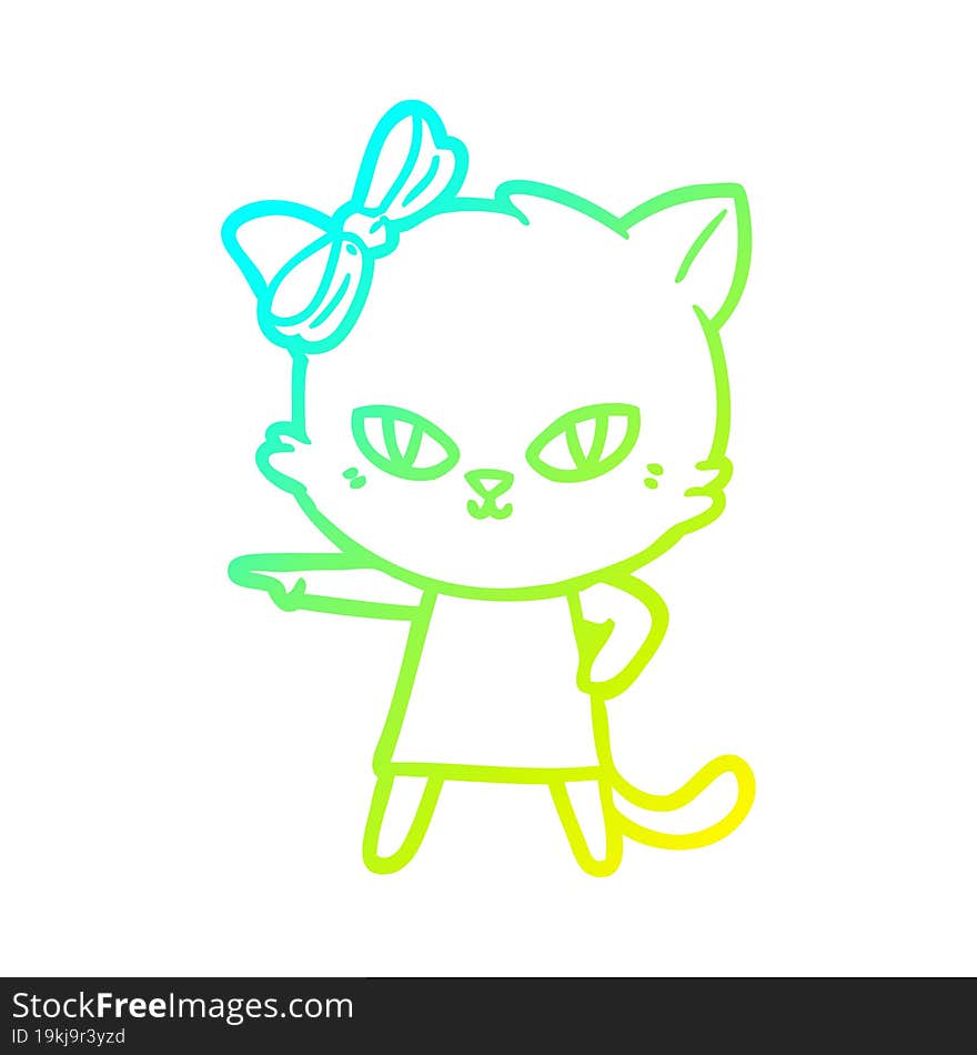 cold gradient line drawing cute cartoon cat wearing dress