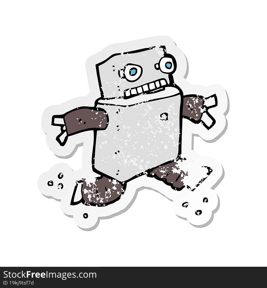 Retro Distressed Sticker Of A Cartoon Running Robot