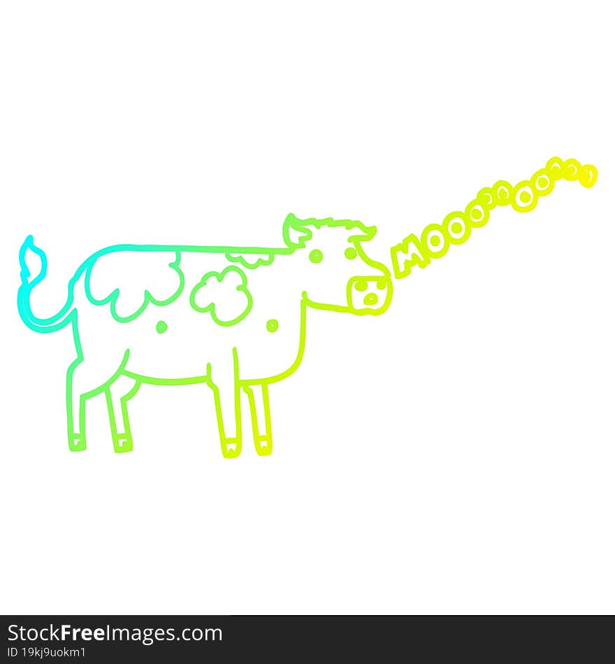 cold gradient line drawing cartoon cow