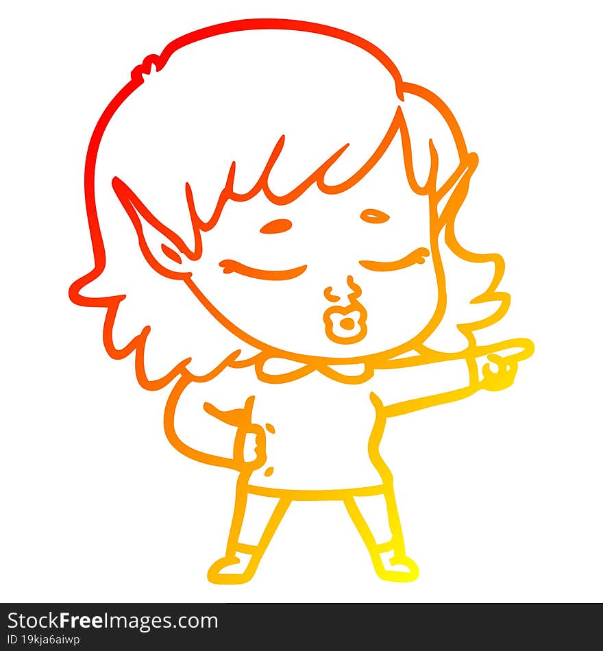 warm gradient line drawing pretty cartoon elf girl