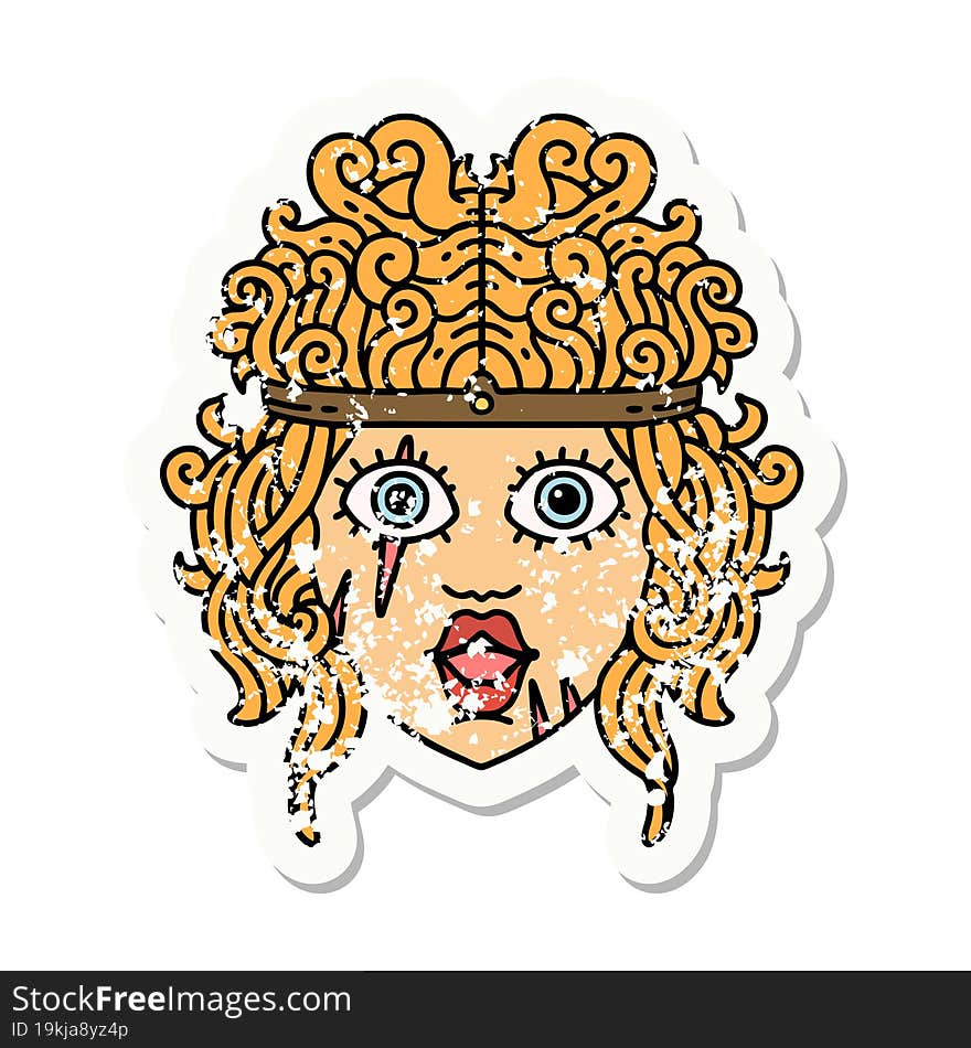 grunge sticker of a human barbarian character. grunge sticker of a human barbarian character