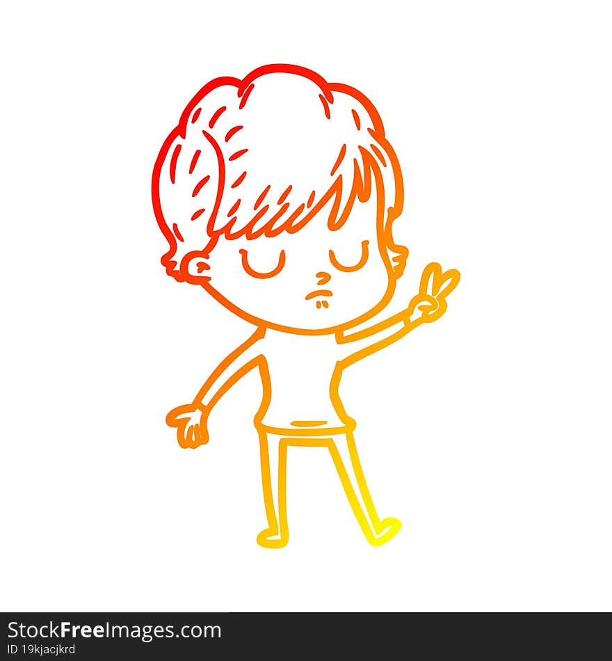 warm gradient line drawing of a cartoon woman